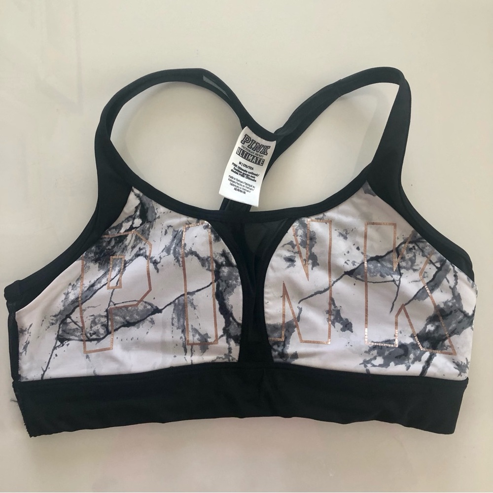 PINK Black and Marble Sports Bra